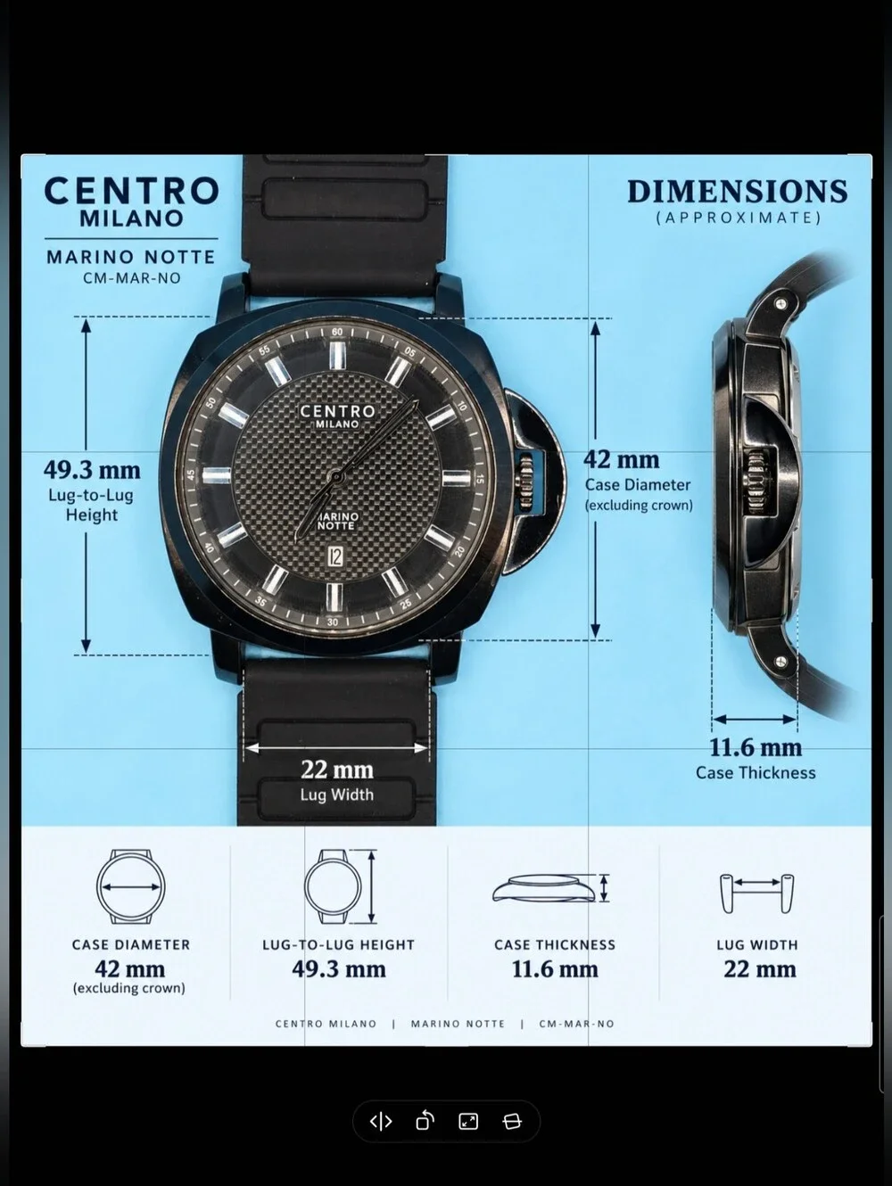 Centro Milano - Marino Notte Men’s Watch - 42mm Black - Magnetic Silicone Strap